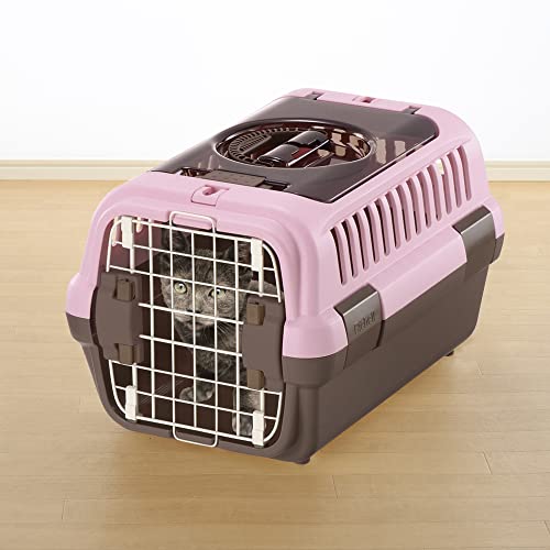 Richell Double Door Pet Carrier Small, Travel Carrier for Small Dog and cat, Soft Pink/Brown, Model Number: 80020