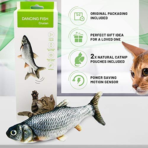 Dancing Fish Toy for Indoor Cats & Small Dogs  Motion Sensor Cat Toy with 2 Catnip Packets  USB-Chargeable, Soft, Durable, Washable, Low-Noise Flippity Fish Interactive Pet Gifts, 12x5 In.