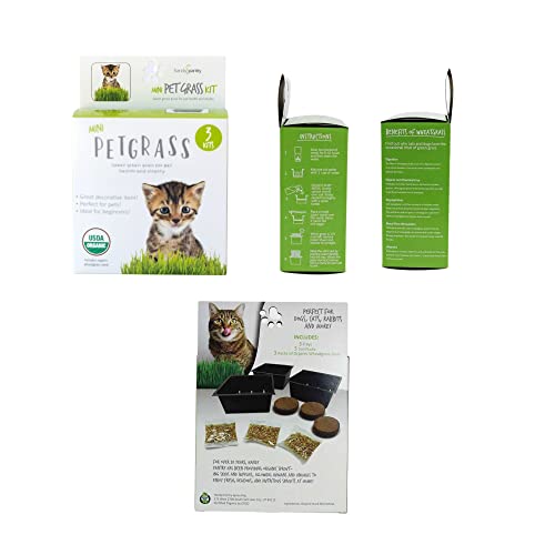 Handy Pantry Organic Cat Grass Kit - Includes 3 Trays, 3 Soil Pucks, and 3 Packs Non GMO Wheatgrass Seed - A Healthy Treat for Cats, Dogs, Rabbits, and More