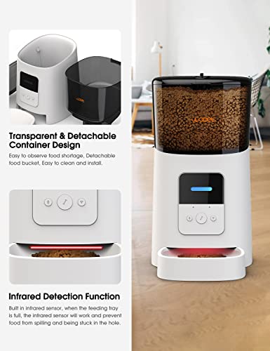 WOPET 6L Automatic Cat Feeder,Wi-Fi Enabled Smart Pet Feeder for Cats and Dogs,Auto Dog Food Dispenser with Portion Control, Distribution Alarms and Voice Recorder Up to 15 Meals per Day