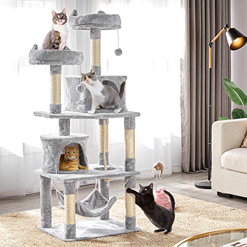 YAHEETECH 62.2inches Cat Tree Cat Towers Cat Condo with Platform & Hammock, Scratching Posts for Kittens Pet Play House with Plush Perch for Indoor Activity Relaxing