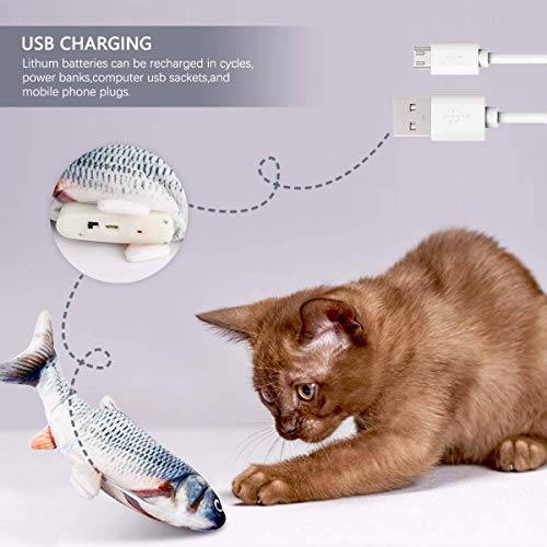 ODOLDI Electric Moving Cat Kicker Fish Toy, Realistic Flopping Fish, Wiggle Fish Catnip Toys, Motion Kitten Toy, Plush Interactive Cat Toys, Fun Toy for Cat Exercise ?A?