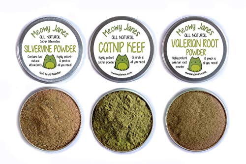 Meowy Janes Catnip Alternative Variety Powder Pack- Catnip Keef, Silvervine Powder and Valerian Root Powder Catnip Powder - Cat Toy