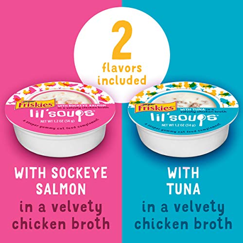 Purina Friskies Grain Free Wet Cat Food Complement Variety Pack, Lil' Soups With Sockeye Salmon & Tuna in Broth - (18) 1.2 oz. Cups