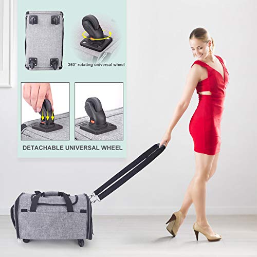 NOYAL Pet Carrier Airline Approved, Soft-Sided Dog Travel Carriers with Removable Wheels Perfect for Cats Pups & Small Animals (20.5" L × 13" W × 11" H)