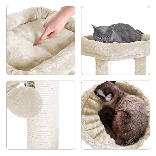Hey-brother Multi-Level Cat Tree Condo Furniture with Sisal-Covered Scratching Posts for Kittens, Cats and Pets Beige MPJ004M