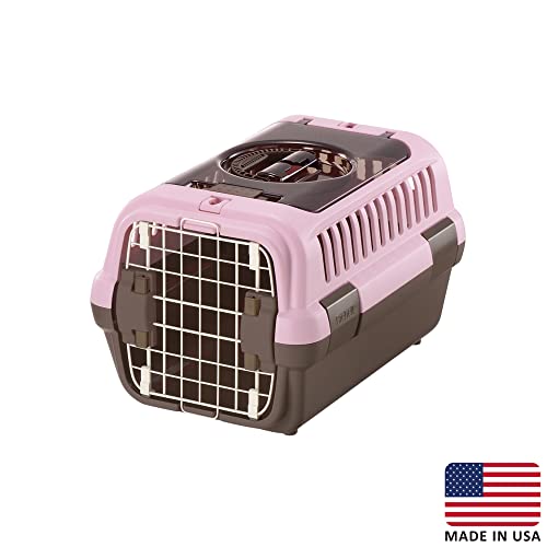Richell Double Door Pet Carrier Small, Travel Carrier for Small Dog and cat, Soft Pink/Brown, Model Number: 80020