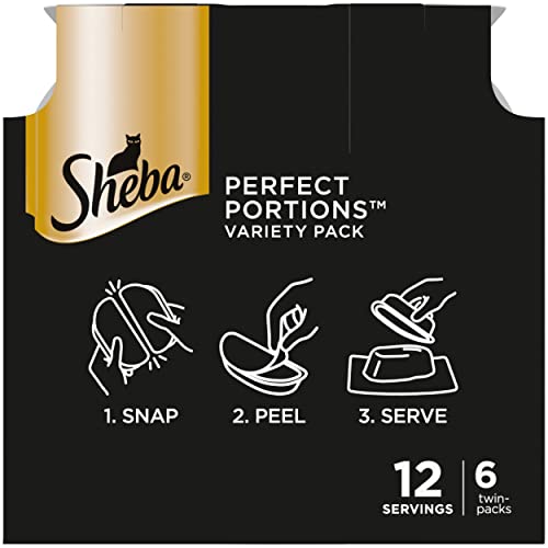 SHEBA PERFECT PORTIONS Soft Wet Cat Food Paté Multipack Delicate Salmon and Savory Chicken, (6) 2.6 oz. Easy Peel Twin-Pack Trays