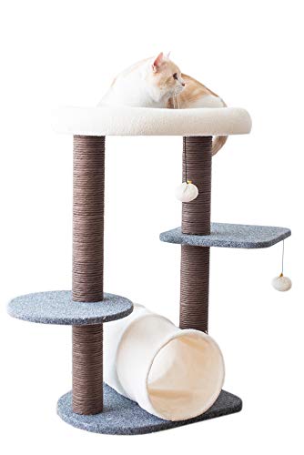 PetPals Cat Tree Cat Tower for Activity with Tunnel and Toy Ball, Gray, 17-inch L 13-inch W 29-in H