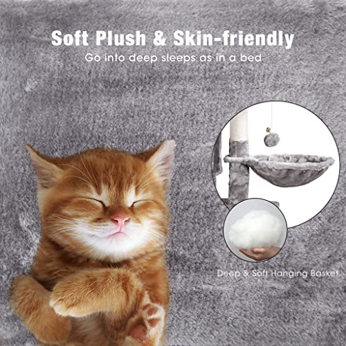 Multi-Level Cat Tree, MQ Cat Tower 57'' with Sisal-Covered Scratching Posts Cat Activity Center Play Furniture, Dual Plush Perch, Dual Cat House Condo & Basket, Removable Hammock for Kittens Large Cat