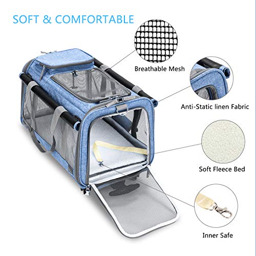 Bonnlo Cat Puppy Pet Wheels Rolling Carrier Stroller - 20"x12"x12" Soft Sided Pet Travel Carrier with BPA Free Travel Bowl, Removable Wheels & Durable Mesh Panels & Detachable Fleece Bed