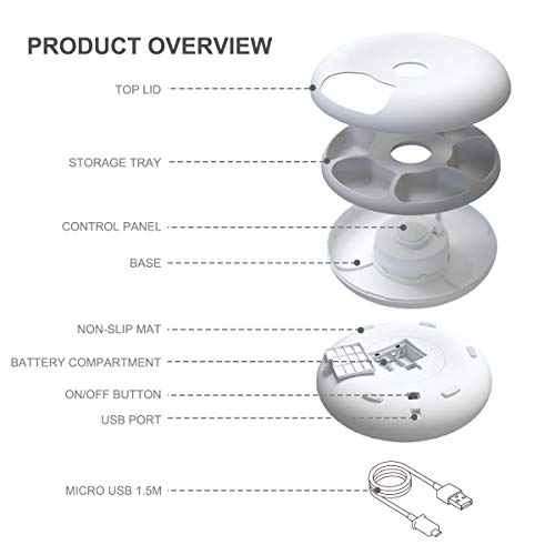 Pawsfiesta Automatic Pet Dog Cat Feeder with Programmable Digital Timer, 6-Meal Food Dispenser Trays, Power by USB or Battery, Portion Control, LCD Display, Feeds Wet or Dry Food