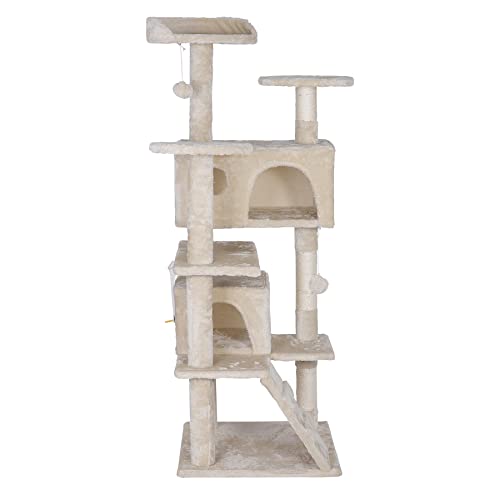 Nova Microdermabrasion 54.5 Inches Multi-Level Cat Tree Stand House Furniture Kittens Activity Tower with Scratching Posts Kitty Pet Play House (Beige)