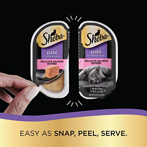 SHEBA PERFECT PORTIONS Soft Wet Cat Food Paté Multipack Delicate Salmon and Savory Chicken, (6) 2.6 oz. Easy Peel Twin-Pack Trays