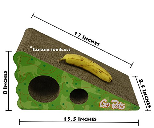GoPets Premium Cat Scratcher, Wedge Shaped Corrugated Cardboard is Reversible Lasts 2X Longer Includes 1 Pack Catnip, Natural Incline More Ergonomic Than Scratching Post, Cutouts to Hide Toys