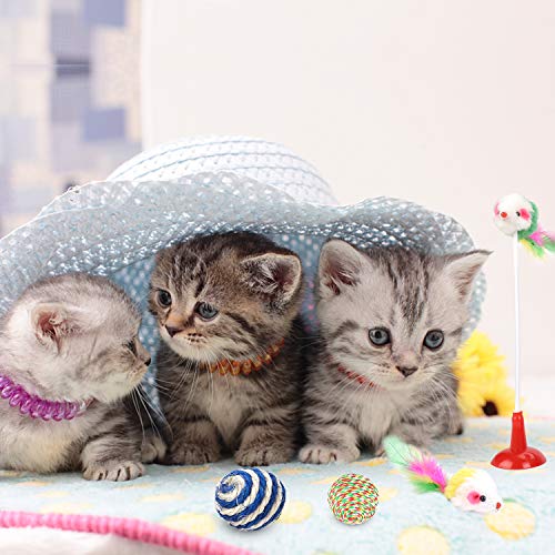 Cat Toys Kitten Toys Assortments, 16PCS Variety Kitty Toy Set Including Interactive Feather Teaser Toy, Mouse Tumbler, Mylar Crinkle Balls Rainbow Balls Bells Toys, for Chewing Playing (Random Color)