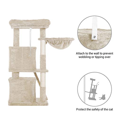 Hey-brother Multi-Level Cat Tree Condo Furniture with Sisal-Covered Scratching Posts for Kittens, Cats and Pets Beige MPJ004M