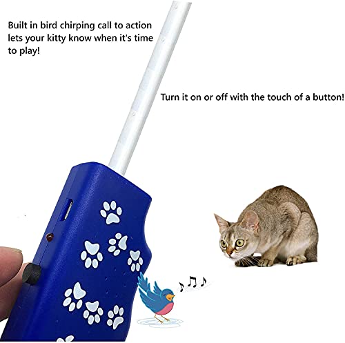 Pet Fit For Life Rechargeable Chaser Light Cat Feather Teaser Toy and Interactive Squiggly Worm Kitten Wand Combo W/Bird Chirping Call to Action