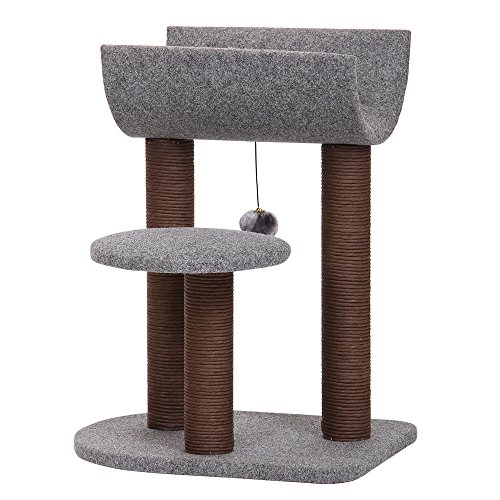 PetPals Cat Tree Cat Tower for Cat Activity with Scratching Postsand Toy Ball,Gray (Perch)