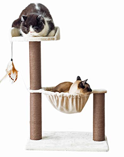 Catry, Cat Tree Hammock Bed with Natural Paper Rope Scratching Posts and Teasing Feather for Kitten (Version 1)