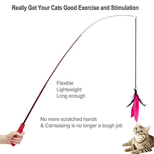 M JJYPET Retractable Cat Toy Wand, 12 Packs Interactive Cat Feather Toys, 9 Assorted Teaser Refills with Bell for Cat Kitten (Blue)