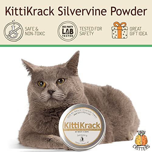 Twin Critters KittiKrack: Organic Silver Vine Catnip for Cats & Kittens 100%, All-Natural Silvervine Powder (15 Grams)| Wild Harvested with No Additives Or Preservatives