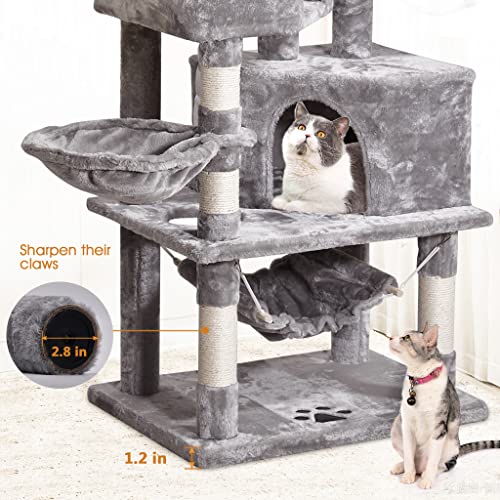 Multi-Level Cat Tree, MQ Cat Tower 57'' with Sisal-Covered Scratching Posts Cat Activity Center Play Furniture, Dual Plush Perch, Dual Cat House Condo & Basket, Removable Hammock for Kittens Large Cat