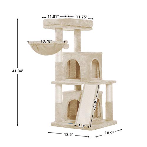Hey-brother Multi-Level Cat Tree Condo Furniture with Sisal-Covered Scratching Posts for Kittens, Cats and Pets Beige MPJ004M
