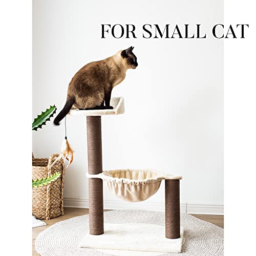 Catry, Cat Tree Hammock Bed with Natural Paper Rope Scratching Posts and Teasing Feather for Kitten (Version 1)