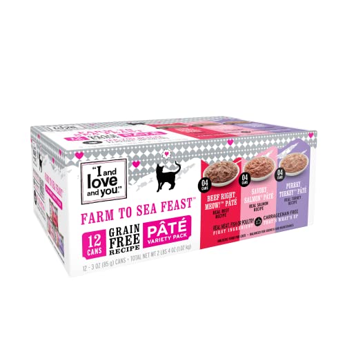 "I and love and you" Naked Essentials Canned Wet Cat Food - Variety Pack: Beef Recipe, Salmon+Chicken Recipe, Turkey Recipe, 3-Ounce, Pack of 12 Cans