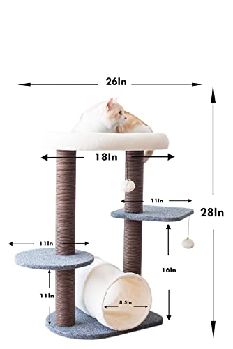 PetPals Cat Tree Cat Tower for Activity with Tunnel and Toy Ball, Gray, 17-inch L 13-inch W 29-in H