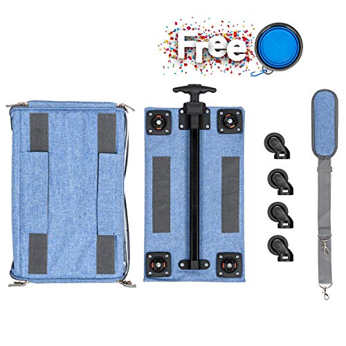 Bonnlo Cat Puppy Pet Wheels Rolling Carrier Stroller - 20"x12"x12" Soft Sided Pet Travel Carrier with BPA Free Travel Bowl, Removable Wheels & Durable Mesh Panels & Detachable Fleece Bed