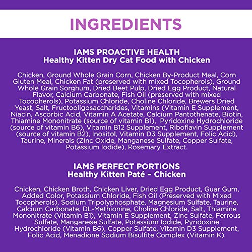 IAMS Proactive Health Healthy Kitten Dry Cat Food and Grain Free Paté Wet Cat Food, Chicken Recipes