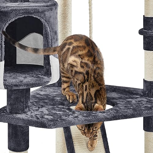 YAHEETECH 79in Multi-Level Cat Trees with Sisal-Covered Scratching Posts, Plush Perches and Condo for Kittens, Cats and Pets - Gray and White