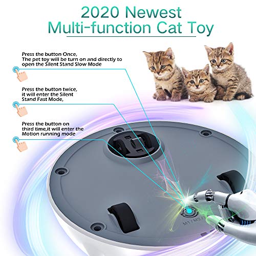 goopow Interactive Cat Toys, Automatic Irregular USB Charging Dog Kitten Pet Ambush Toys, Rotating Feather Ball Indoor Toy for Cat Kitten, Build-in LED Light, Automatic On/Off, Large Capacity Battery