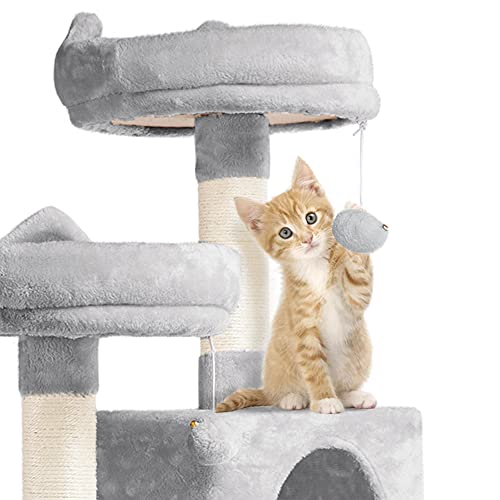 YAHEETECH 62.2inches Cat Tree Cat Towers Cat Condo with Platform & Hammock, Scratching Posts for Kittens Pet Play House with Plush Perch for Indoor Activity Relaxing