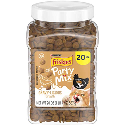 Purina Friskies Made in USA Facilities Cat Treats, Party Mix Crunch Gravylicious Chicken & Gravy Flavors - 20 oz. Canister