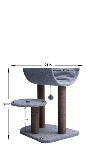 PetPals Cat Tree Cat Tower for Cat Activity with Scratching Postsand Toy Ball,Gray (Perch)