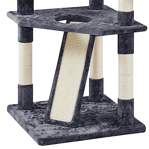 YAHEETECH 79in Multi-Level Cat Trees with Sisal-Covered Scratching Posts, Plush Perches and Condo for Kittens, Cats and Pets - Gray and White