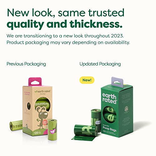 Earth Rated Dog Poop Bags, 120 Extra Thick and Strong Poop Bags for Dogs, Guaranteed Leak-proof, Lavender-scented, 8 Rolls, 15 Doggy Bags Per Roll, Each Dog Poop Bag Measures 9 x 13 Inches