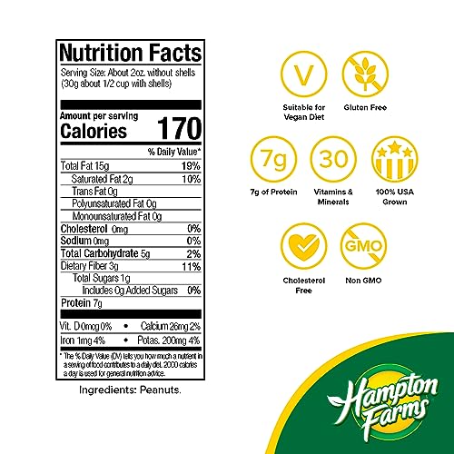 Hampton Farms No Salt Roasted In Shell Peanuts, 5 lb. Bag