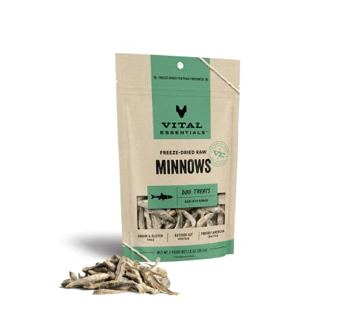 Vital Essentials Freeze-Dried Minnows Treats for Dogs Wild Caught USA Sourced & Made Omega 3 for Healthy Skin & Coat Supports Joint Health Weight Control Perfect for Training & Traveling 1 oz Pouch