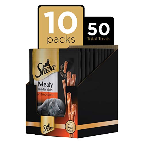 SHEBA Meaty Tender Sticks Soft Cat Treats Chicken Flavor, (5 Treats) 0.14 oz. Sticks (Pack of 10)