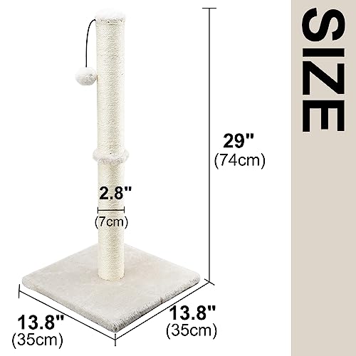 Dimaka 29" Height Tall Cat Scratching Post, Claw Scratcher with Sisal Rope and Covered with Soft Smooth Plush, Vertical Scratch [Full Strectch] for Standard Size Cats. (Beige)