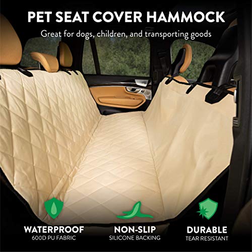 Plush Paws Products Hammock Car Seat Cover with Pet Harnesses, Extra Large (Tan)