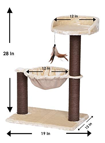 Catry, Cat Tree Hammock Bed with Natural Paper Rope Scratching Posts and Teasing Feather for Kitten (Version 1)