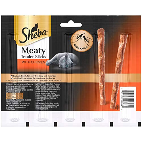 SHEBA Meaty Tender Sticks Soft Cat Treats Chicken Flavor, (5 Treats) 0.14 oz. Sticks (Pack of 10)
