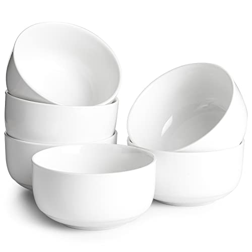 DOWAN 22 Ounce Cereal Bowls, White Bowls Set for Soup, Desserts, Ice Creams, 6 Packs, White