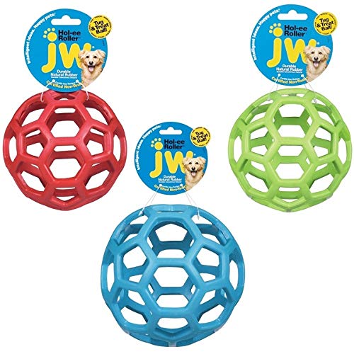 JW Hol-ee Roller Original Treat Dispensing Dog Ball - Hard Natural Rubber - Assorted Colors, Small