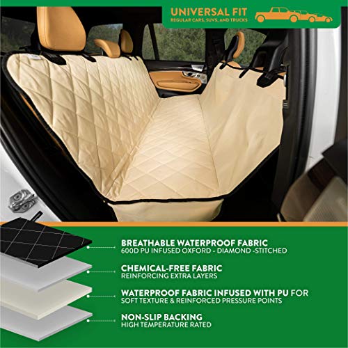 Plush Paws Products Hammock Car Seat Cover with Pet Harnesses, Extra Large (Tan)